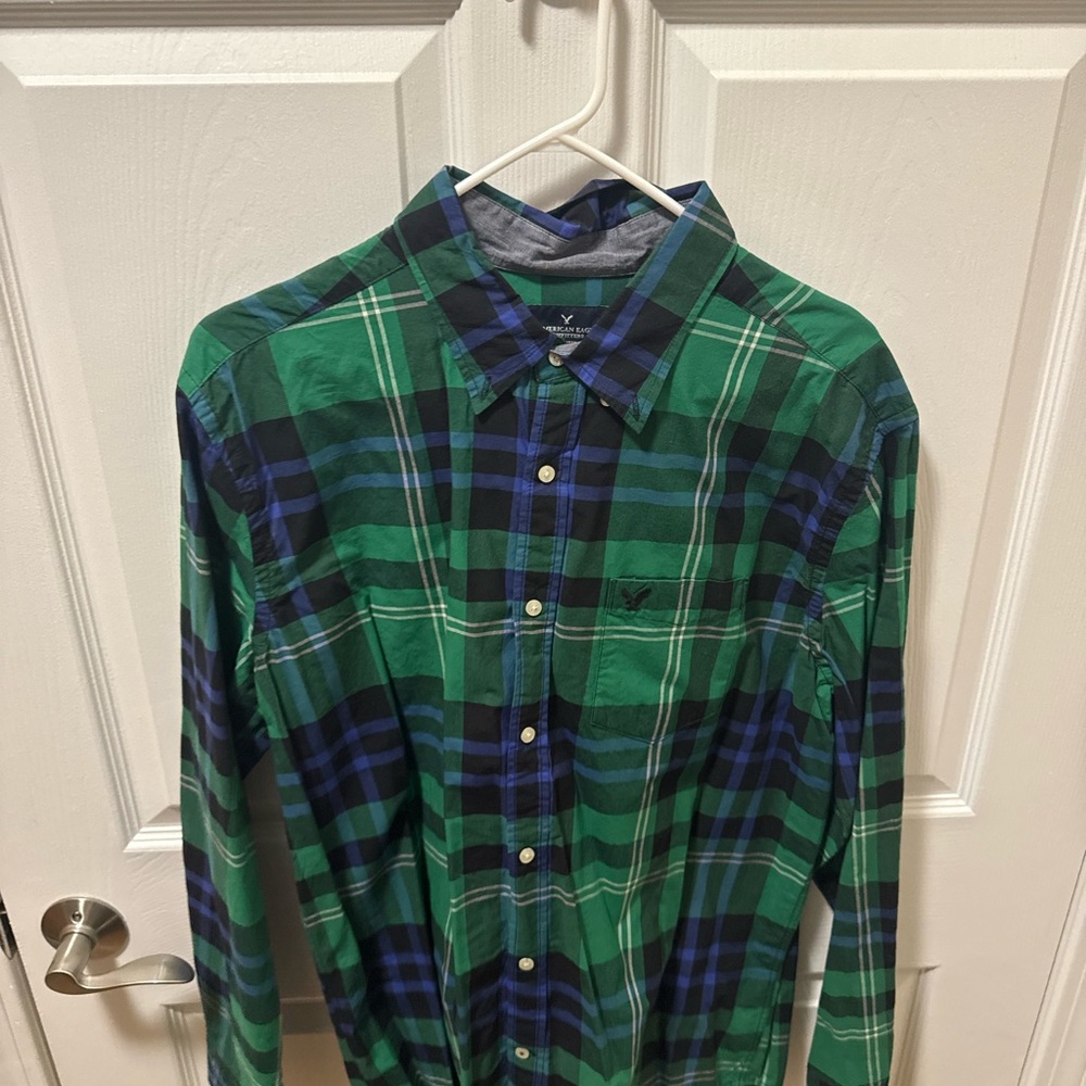 American Eagle Outfitters Green and Blue Plaid Shirt